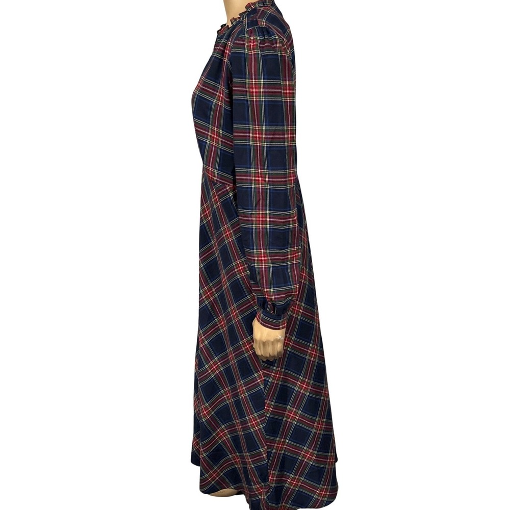 Boden Navy Red Tartan Plaid Ruffle V-Neck Midi Dress Long Sleeve Size 12R - Picture 9 of 12